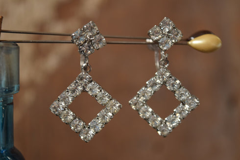 Square Rhinestone Dangle Earrings