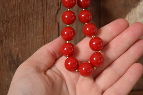 Cherry Red and Gold Holiday Party Necklace - Monet 18 inches