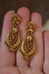 Ornate Gold Toned Dangle Clip On Earrings - 1970's Celebrity Jewels