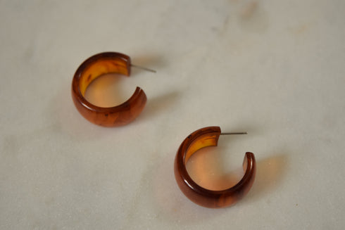 Brown Bakelite Hoop Earrings - Root Beer Bakelite