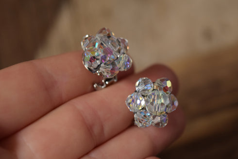 Crystal Cluster Clip On Earrings