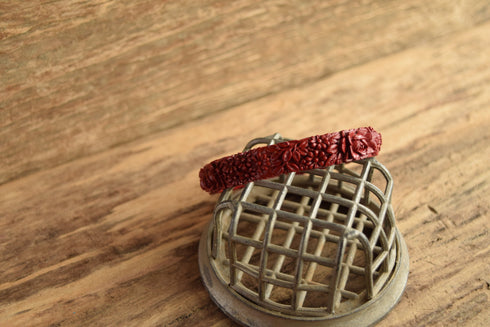 Red Celluloid Flower Bangle Bracelet