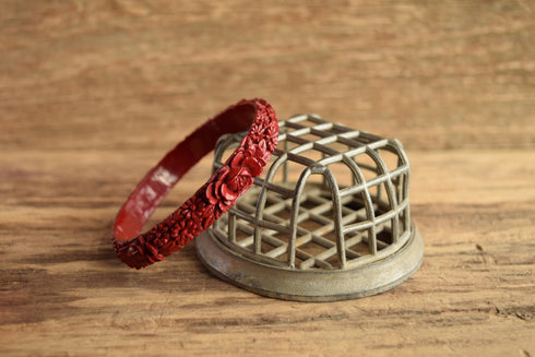 Red Celluloid Flower Bangle Bracelet