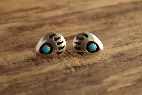 Bear Claw Shadow Box Earrings - Turquoise & Silver