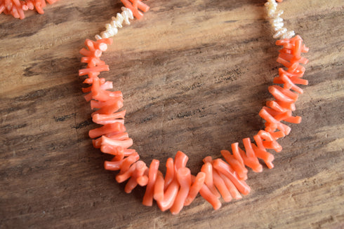 Pink Coral Branch and Baroque Pearl Necklace