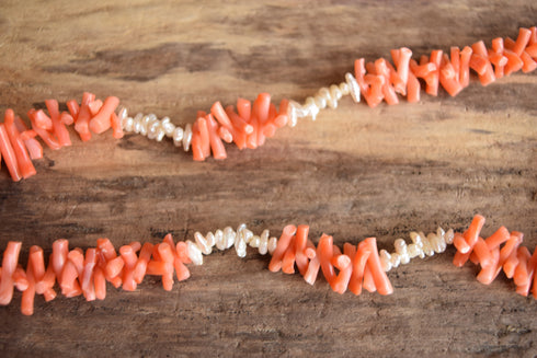 Pink Coral Branch and Baroque Pearl Necklace
