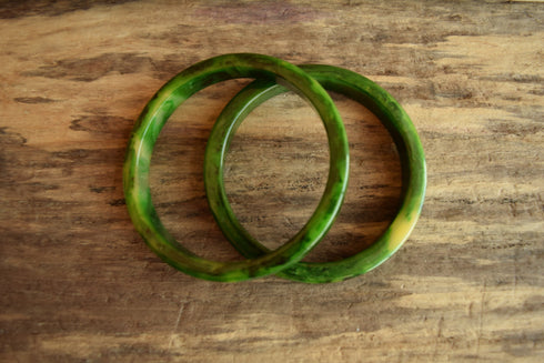 Marbled Green Bakelite Bangle Set of 2 - 3/8 Inch