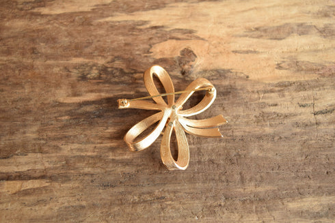 White & Golden Bow Brooch - Vintage Crown Trifari