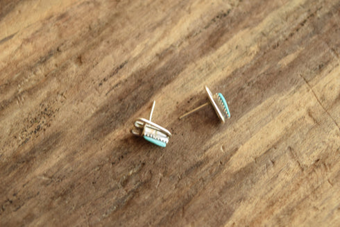 Heart Shaped Turquoise Studs - Zuni Petit Point Earrings