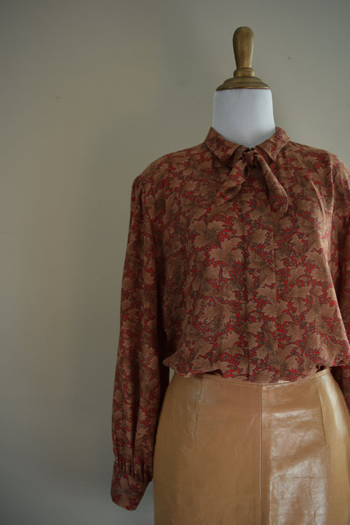 Red & Brown Floral Pendleton Blouse