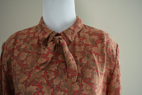 Red & Brown Floral Pendleton Blouse