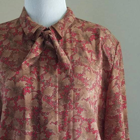 Red & Brown Floral Pendleton Blouse