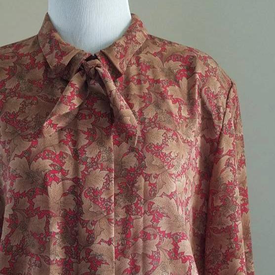 Red & Brown Floral Pendleton Blouse