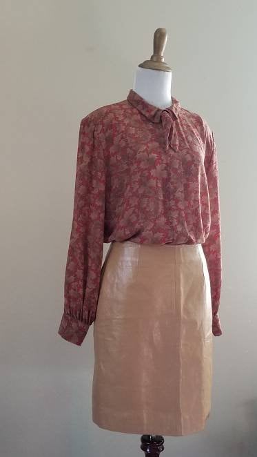 Red & Brown Floral Pendleton Blouse