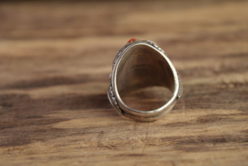 Size 9 Turquoise and Coral Navajo Ring