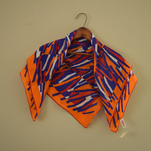 Orange and Blue Vintage Silk Scarf - New Old Stock