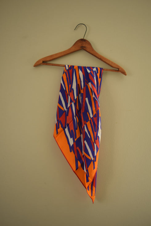 Orange and Blue Vintage Silk Scarf - New Old Stock