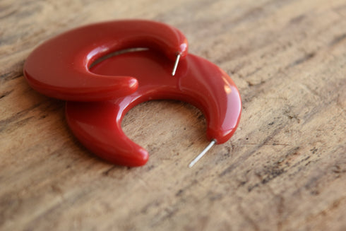 Red Crescent Hoop Earrings