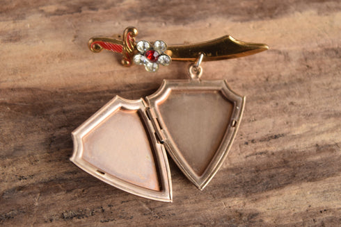 Shriners Sword and Shield Locket Brooch