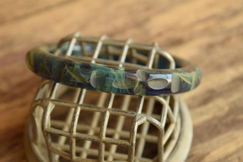 Carved Prystal Blue Moon Bakelite Bangle Bracelet
