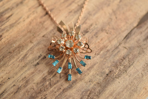 Blue and White Rhinestone Necklace & Brooch