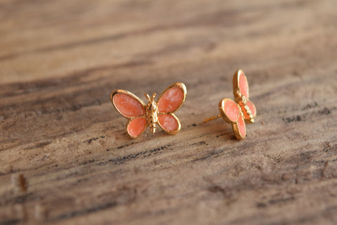 Coral Pink Butterfly Stud Earrings