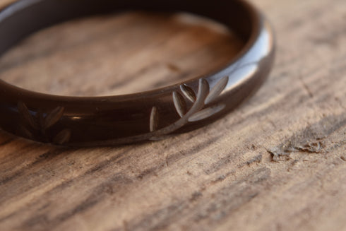 Carved Dark Chocolate Bakelite Bangle