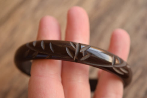 Carved Dark Chocolate Bakelite Bangle