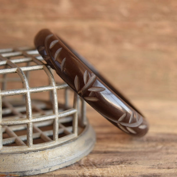 Brown Carved Bakelite Bangle
