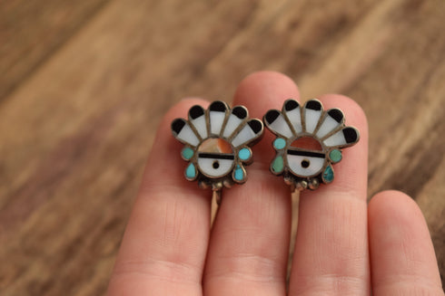 Sun Face Screw Back Earrings