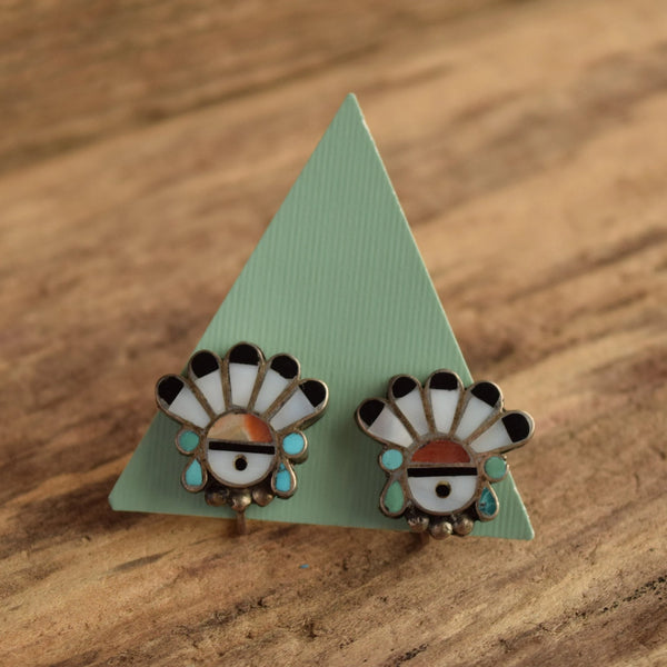 Sun Face Screw Back Earrings