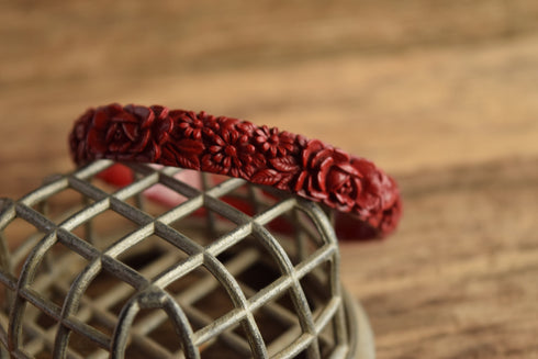 Red Celluloid Flower Bangle Bracelet