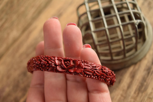 Red Celluloid Flower Bangle Bracelet