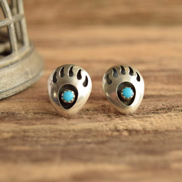 Turquoise Bear Claw Shadowbox Earrings Vintage