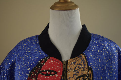 Abstract Art Satin Bomber Jacket - Large