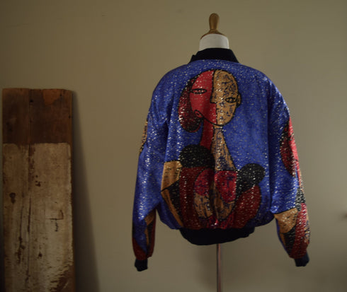 Abstract Art Satin Bomber Jacket - Large