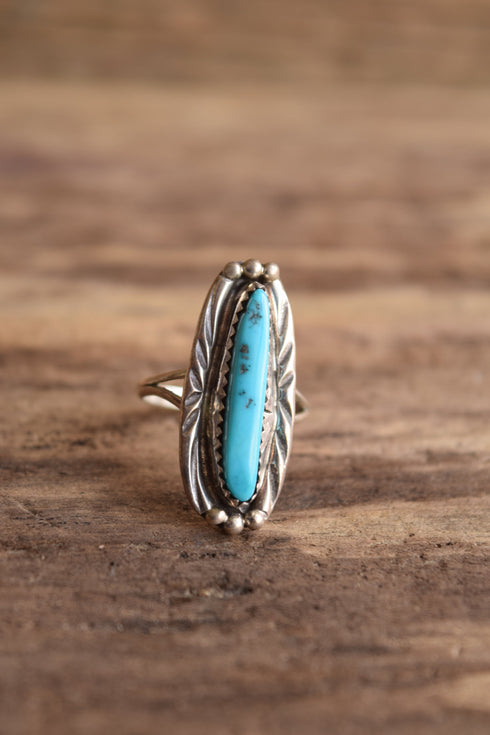 Long and Thin Turquoise Ring Size 6.5