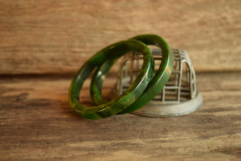 Marbled Green Bakelite Bangle Set of 2 - 3/8 Inch