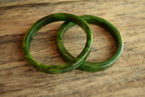 Marbled Green Bakelite Bangle Set of 2 - 3/8 Inch
