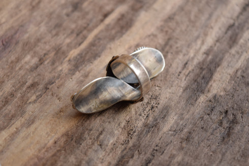 Size 6 Turquoise and Coral Long Ring Signed