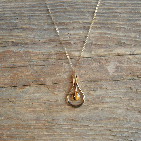 Tiger's Eye Pendant Gold Necklace