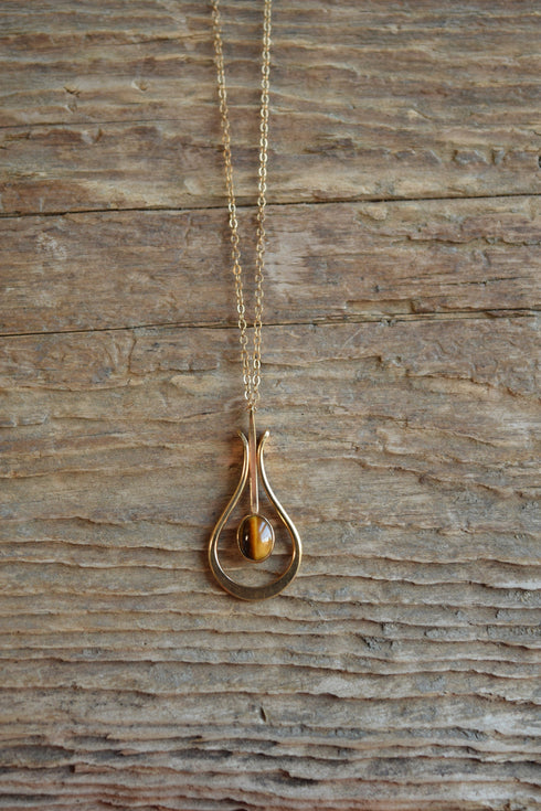 Tiger's Eye Pendant Gold Necklace