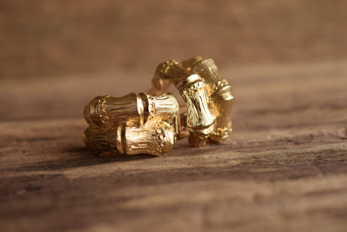 Golden Bamboo Hoop Clip On Earrings