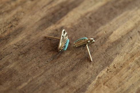 Heart Shaped Turquoise Studs - Zuni Petit Point Earrings