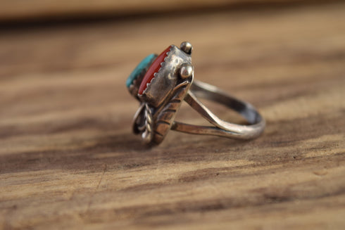 Size 9 Turquoise and Coral Native American Ring