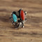 Size 9 Signed Native American Navajo Ring Turquoise and Coral Sterling Silver