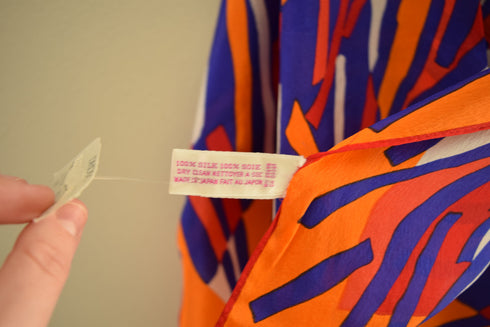 Orange and Blue Vintage Silk Scarf - New Old Stock