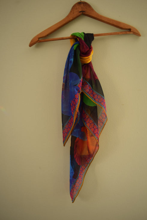 Sheer Black Floral Square Silk Scarf - Liz Claiborne New Old Stock