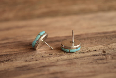 Round Turquoise Inlay Stud Earrings