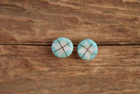 Round Turquoise Inlay Stud Earrings